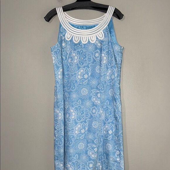 Ann Taylor Loft Dress Blue Floral Print 100% Cotton Sleeveless - Picture 1 of 14